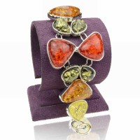 браслет из тибетского серебра с янтарем